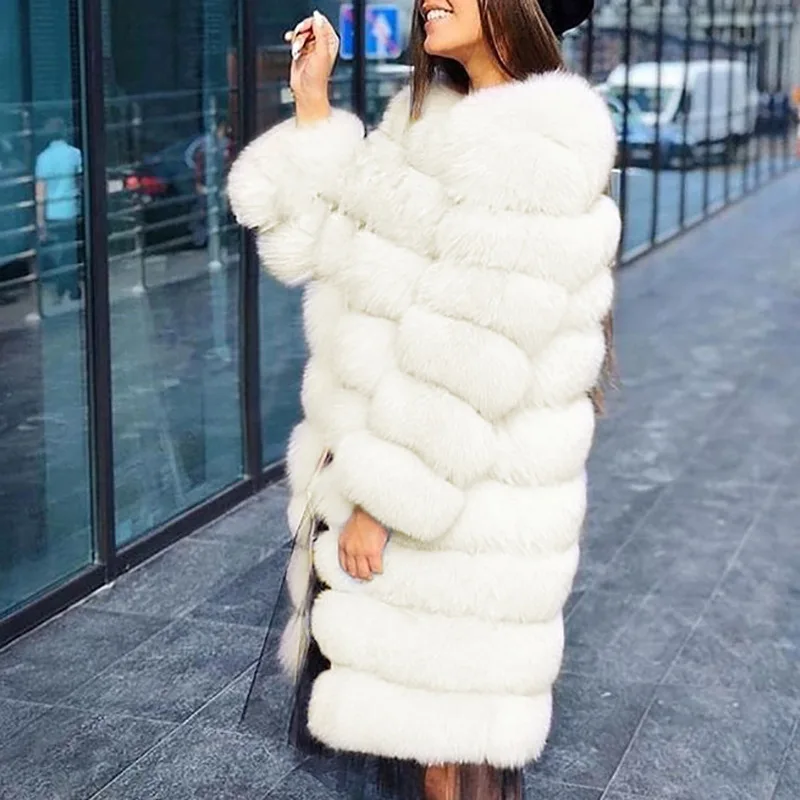 

Fox Mid-length Stitching Artificial Fur Coat Reversible Plush Women Coats Rabbit Jacket Women Coat Jacket
