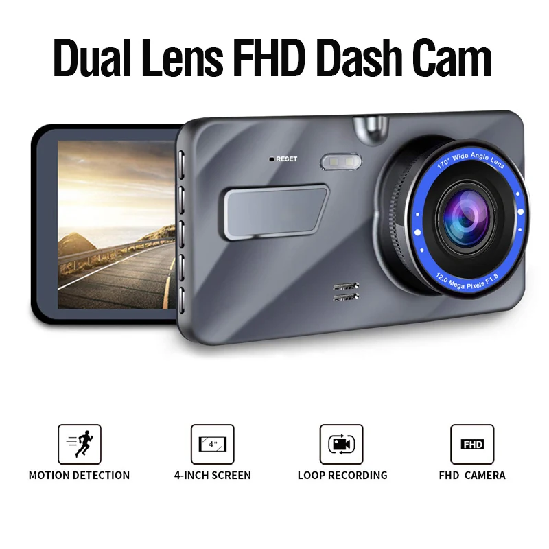 Car Dash Camera 4 Inch IPS Screen Full HD 170 Degree Driver Recorder Safety Guard Dashboard Cam Vehicle | Автомобили и мотоциклы