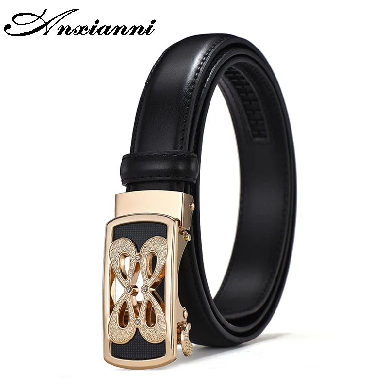 women butterfly waist designer brand high quality real leather automatic ratchet  belt ladies thin dresses jeans  belt