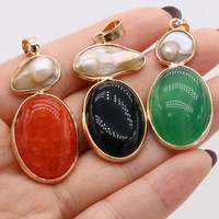 exquisite natural mother of pearl shell with agates gem stone pendant charms for jewelry making diy necklace accessories 20x45mm
