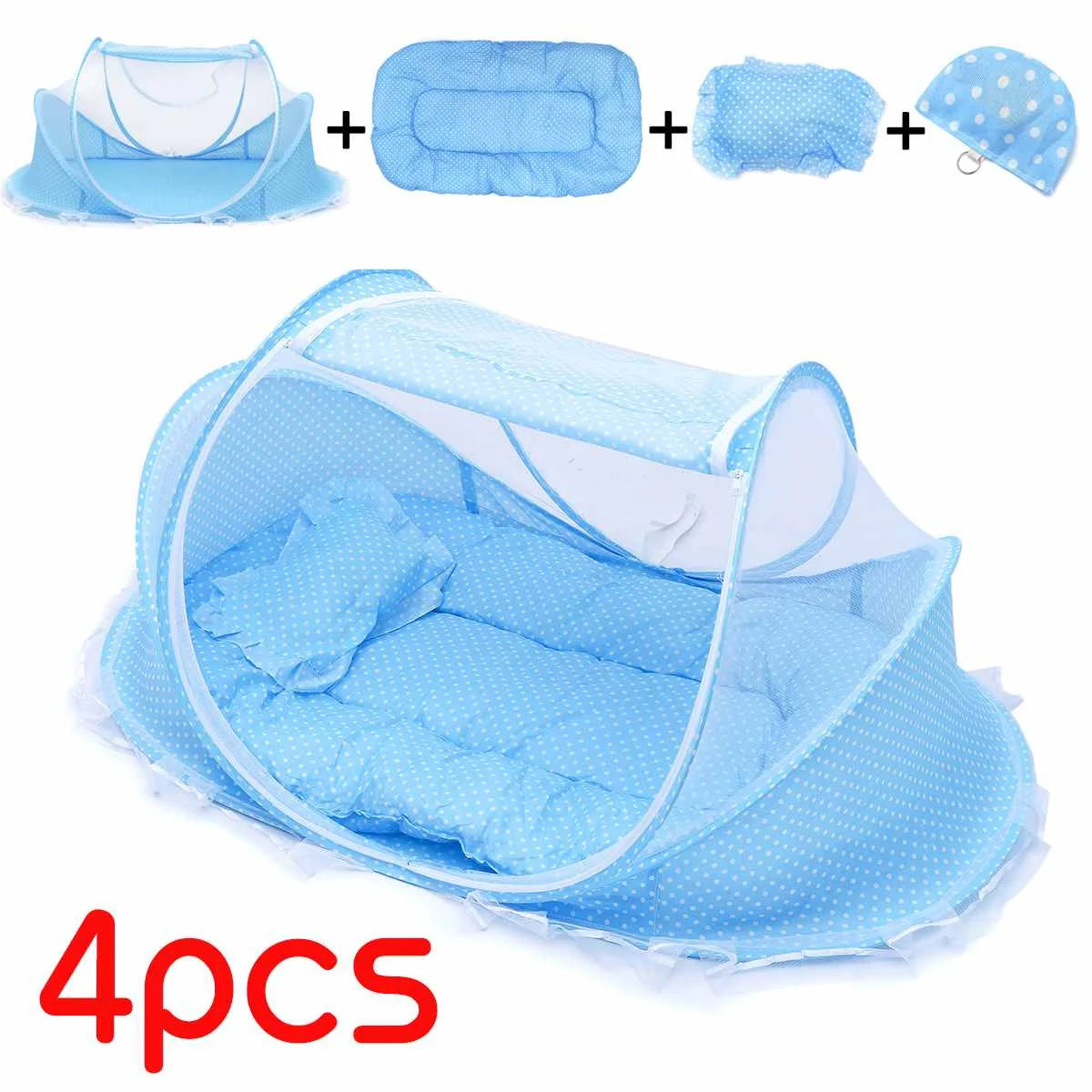 Type 3 (4 pcs) Blue Детская Колыбелька сетка складные детские москитные сетки Кровать Матрас Подушка из трех частей костюм для 0-3 лет Детская палатка Колыбель - Цвет: Type 3 (4 pcs) Blue