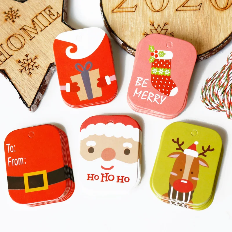Бумажная бирка для подарка с Рождеством бумажная снеговик олень Дед Мороз