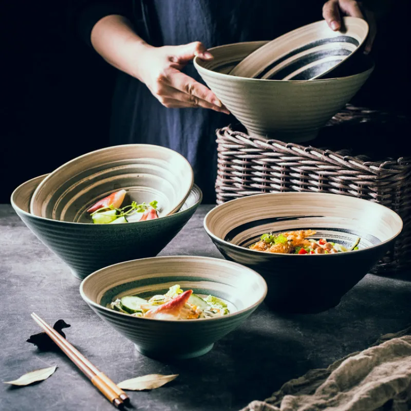 

Japanese Ramen Bowl Large Size Household Bowl and Plate Tableware Set Ceramic Bowl Ajisen Bowl Beef Noodle Soup Bowl