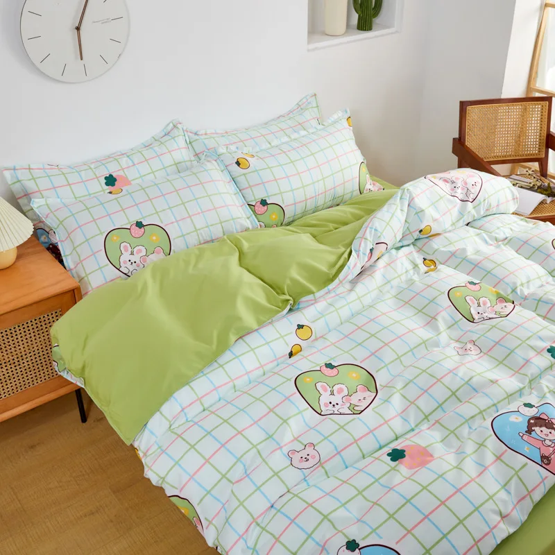 

Green Plaid Bunny Youthful Style Home Textile Duvet Cover Bed Sheet Pillow Case Single Double Queen King For Home Bedding Set