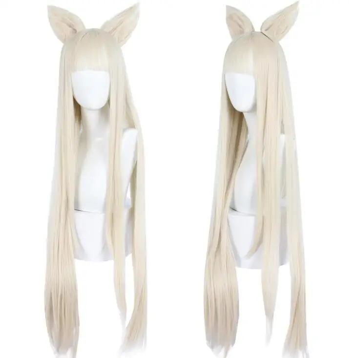 

Cosplay Women 100cm Platinum Wig Game Arknights Light Gold Detachable Ponytail Heat Resistant Movie Hair Wigs with Ears