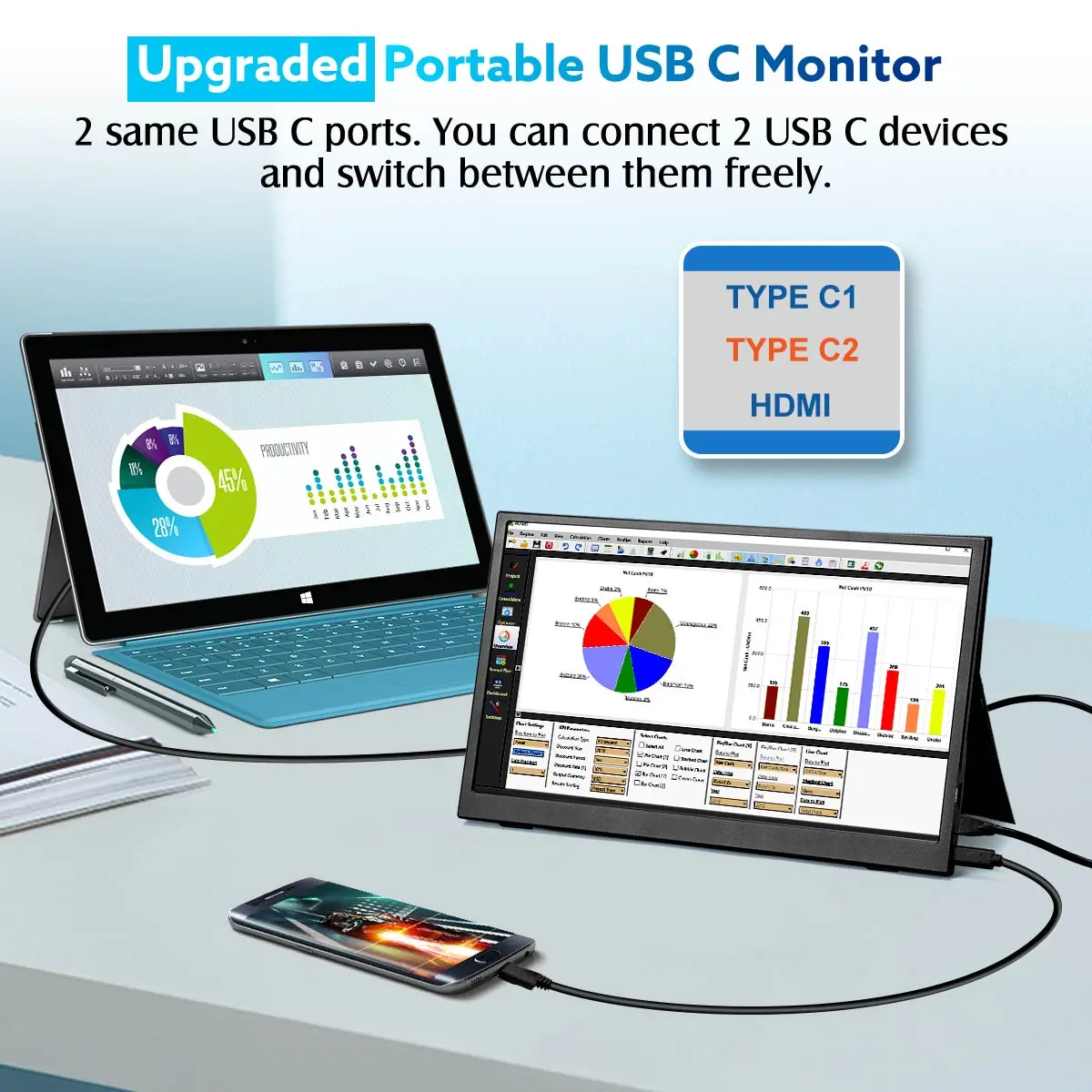 Портативный монитор-Eyoyo USB C монитор 13 3 дюймов IPS ЖК-дисплей 1920x1080 ноутбука вторая