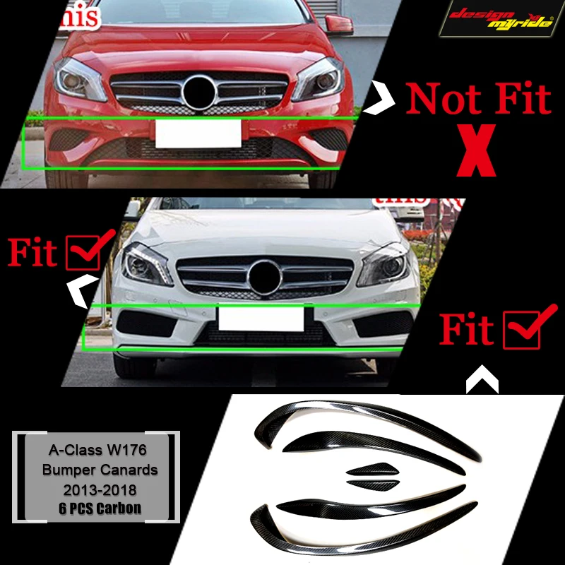 Карбоновый сплиттер переднего бампера для автомобиля 6 шт. карбоновый Mercedes Benz W176 A