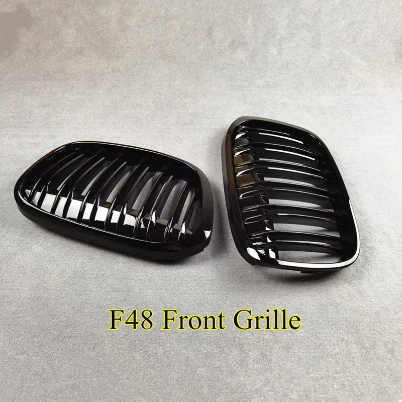 F48 Glossy Black Front Grille Kidney Grill Grills For BMW X1 F49 2016-2019 ABS Material 2-Slat Mesh Grilles Car Styling