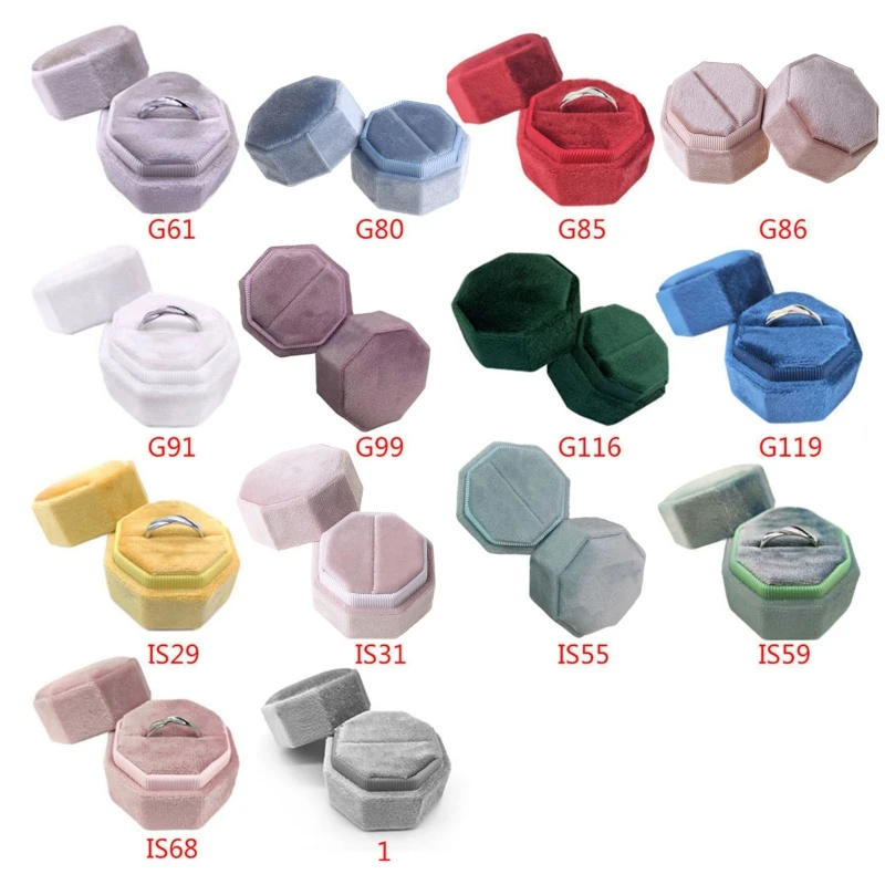 

2021 New Velvet Single Ring Box Octagon Wedding Ceremony Ring Box with Detachable Lid 2020 trend
