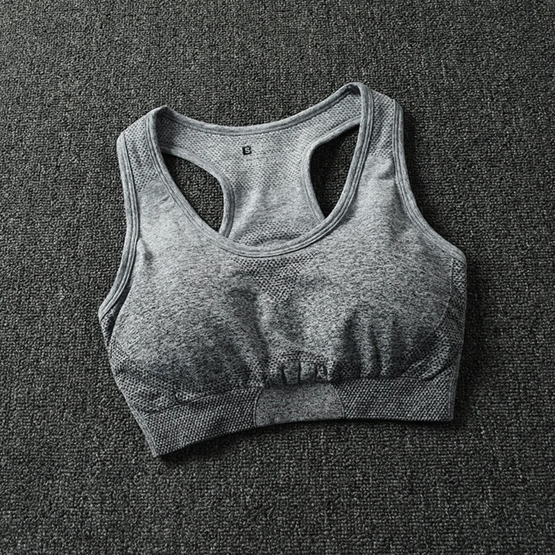 gray bra Спортивный комплект, тренировочная одежда, женские бесшовные Легинсы+ спортивный бюстгальтер, 2 предмета, спортивная одежда, женская спортивная одежда, бесшовный комплект для йоги с эффектом омбре - Цвет: gray bra