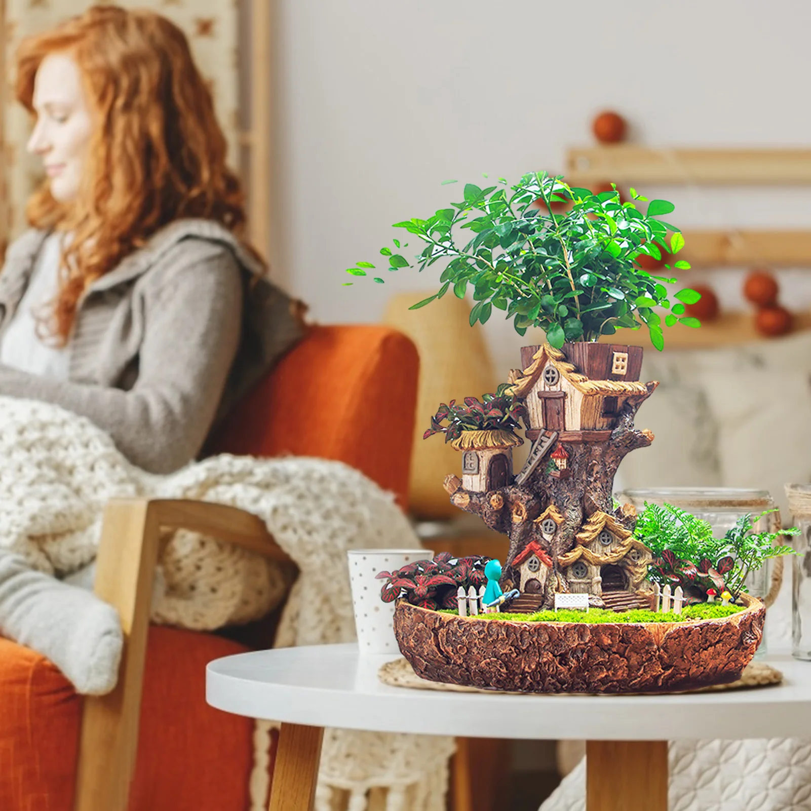 

Micro Landscape Resin Flowerpot Succulent Plants Planter Pot Childhood Tree House Planter For Bonsai Cactus Bonsai Flower Pot