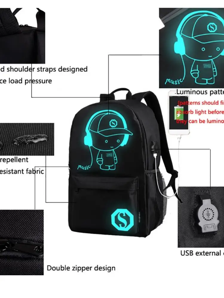 Большой светящийся Музыкальный Рюкзак с USB портативный уличный дорожный