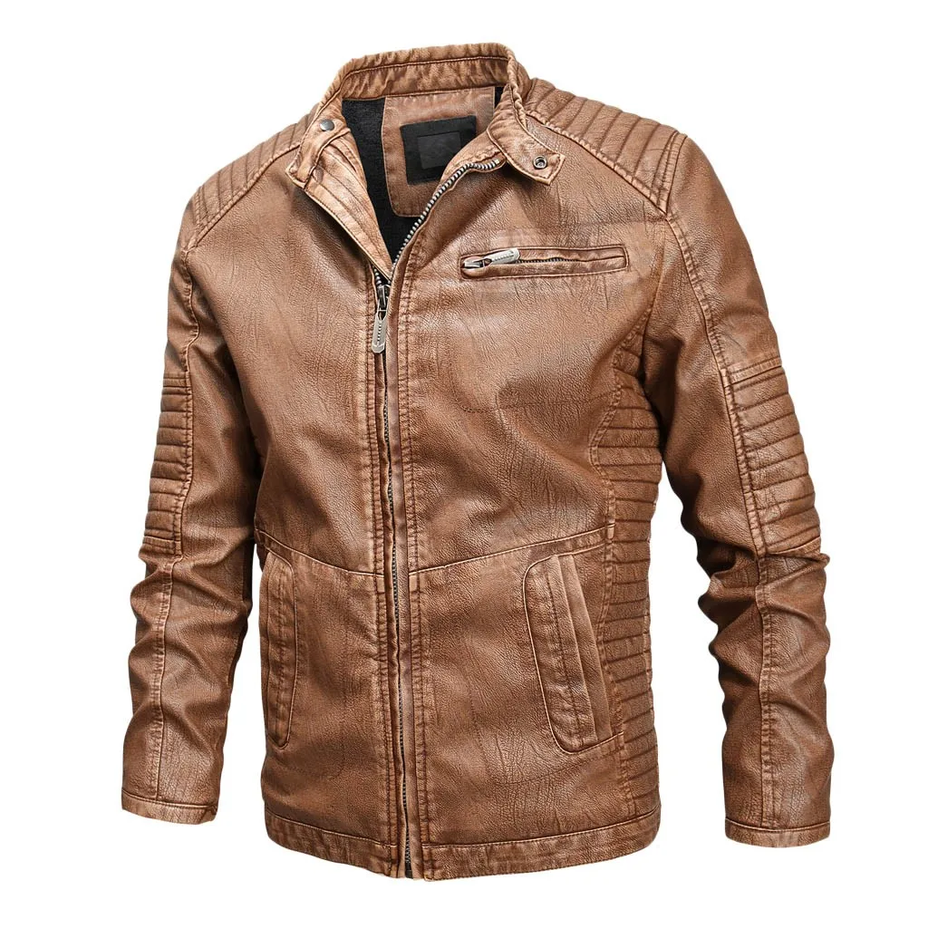 Мужские куртки и пальто Мужская зимняя кожаная куртка Байкерская мотоциклетная