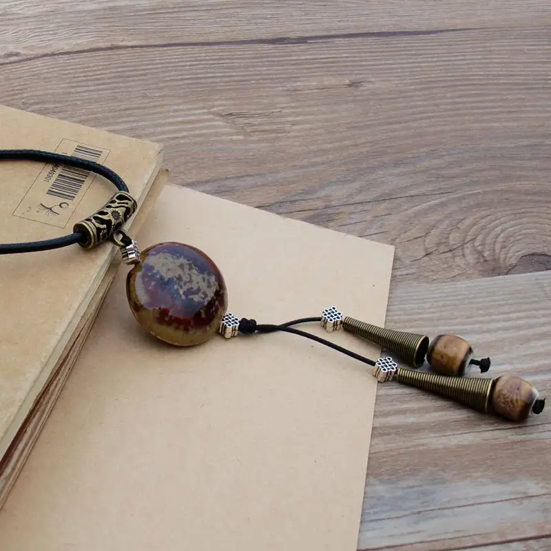 Осенне-зимнее простое винтажное керамическое ожерелье с подвеской на свитер