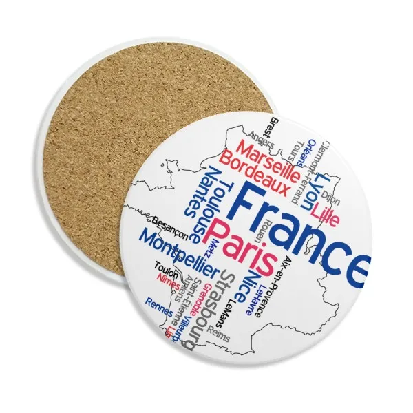 

Words City Name France Mark Map Stone Drink Ceramics Coasters for Mug Cup Gift 2pcs