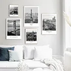 Картина на холсте в скандинавском стиле, черно-белая картина с изображением Парижа, Лондона, Нью-Йорка, пейзажа