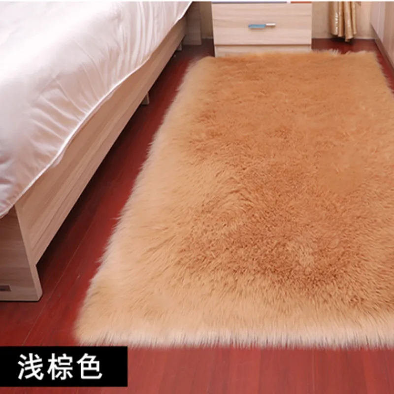 Light Brown Прямоугольные коврики из мягкого искусственного меха овчины для спальни, напольные ворсистые шелковистые плюшевые ковры, белый ковер из искусственного меха, прикроватные коврики - Цвет: Light Brown