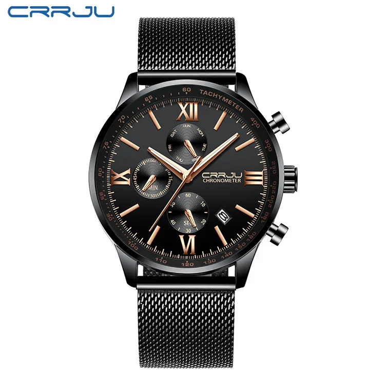 

2021 CRRJU 2151 New Mens Gifts Chronograph Watches Fashion Classic Mens Watches Stainless Steel Quartz Wristwatches