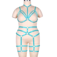 plus size full body elastic bondage erotic lingerie sets harness for women cage hollow bra goth punk rivet accessories garters