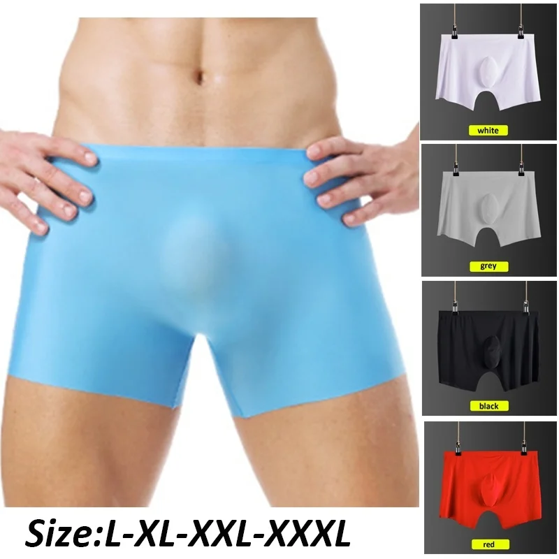 Summer Ice Silk Men Underwear Seamless Transparent Boxer Shorts Ultra Thin Soft Sheer Breathable Comfortable Panties Underpants