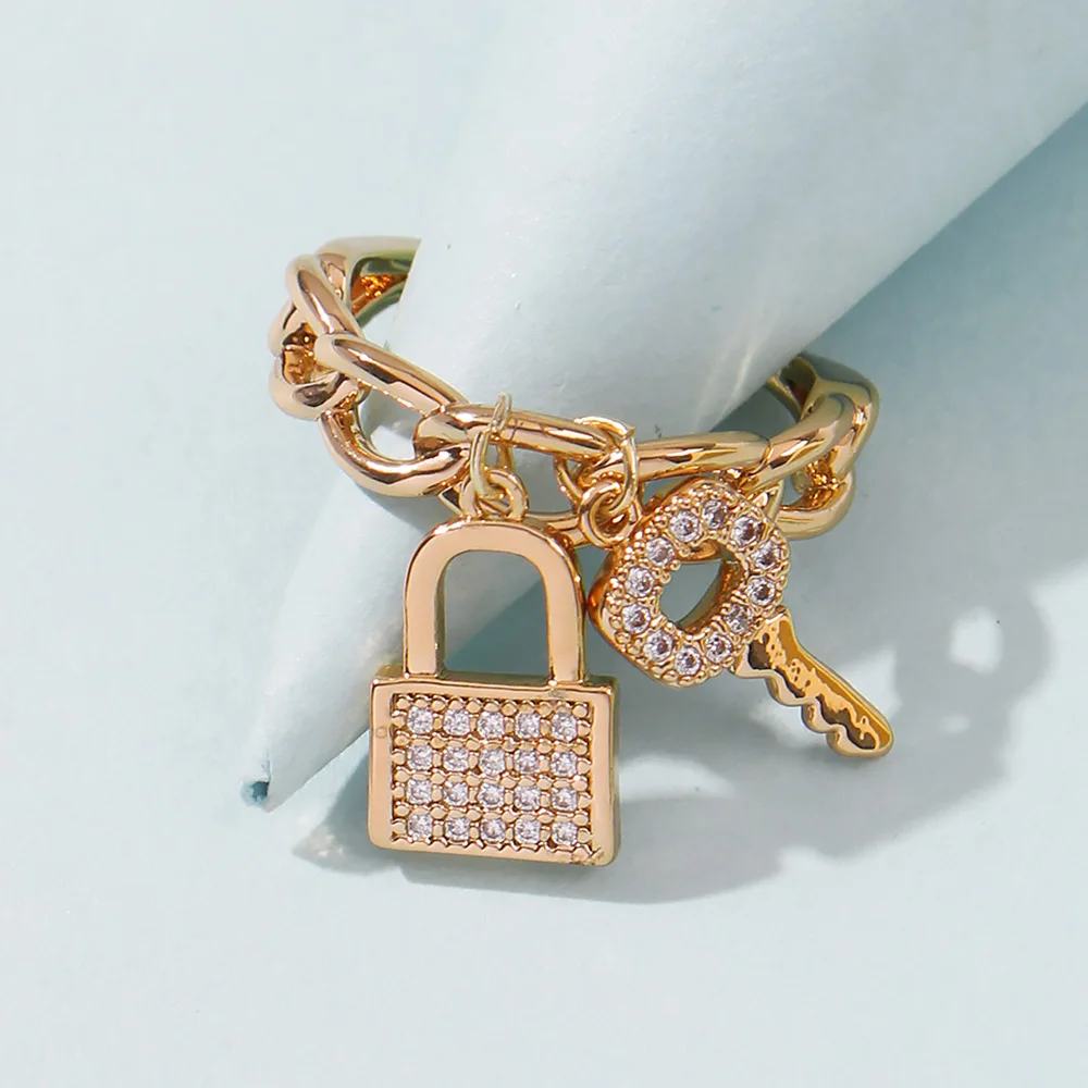 

Explosive fashion personality key lock zircon ring female cold wind creative index finger unique alternative R0242