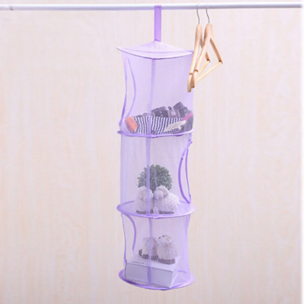 

Hanging Mesh Space Saver Bags Organizer 3 Compartments Storage Basket for Kids Room (Yellow)
