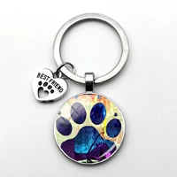 cute animal cat and dog footprints pattern keychain human heart shaped best friend pendant friend keychain between friends