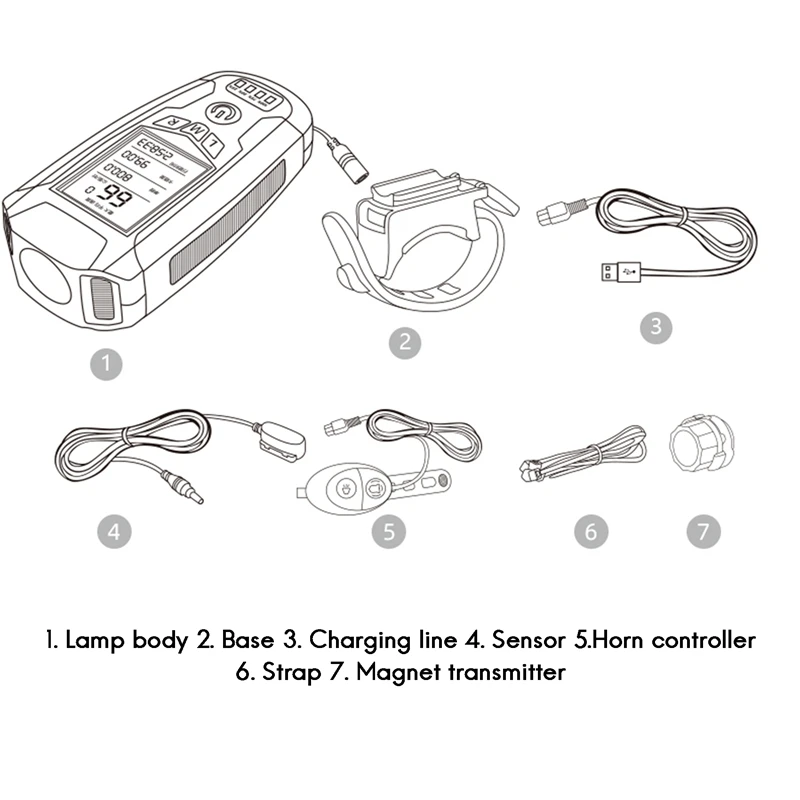 

Bicycle Lights Multifunctional USB Outdoor Cycling Bike Led Headlights with Horn Code Meter Flashlight