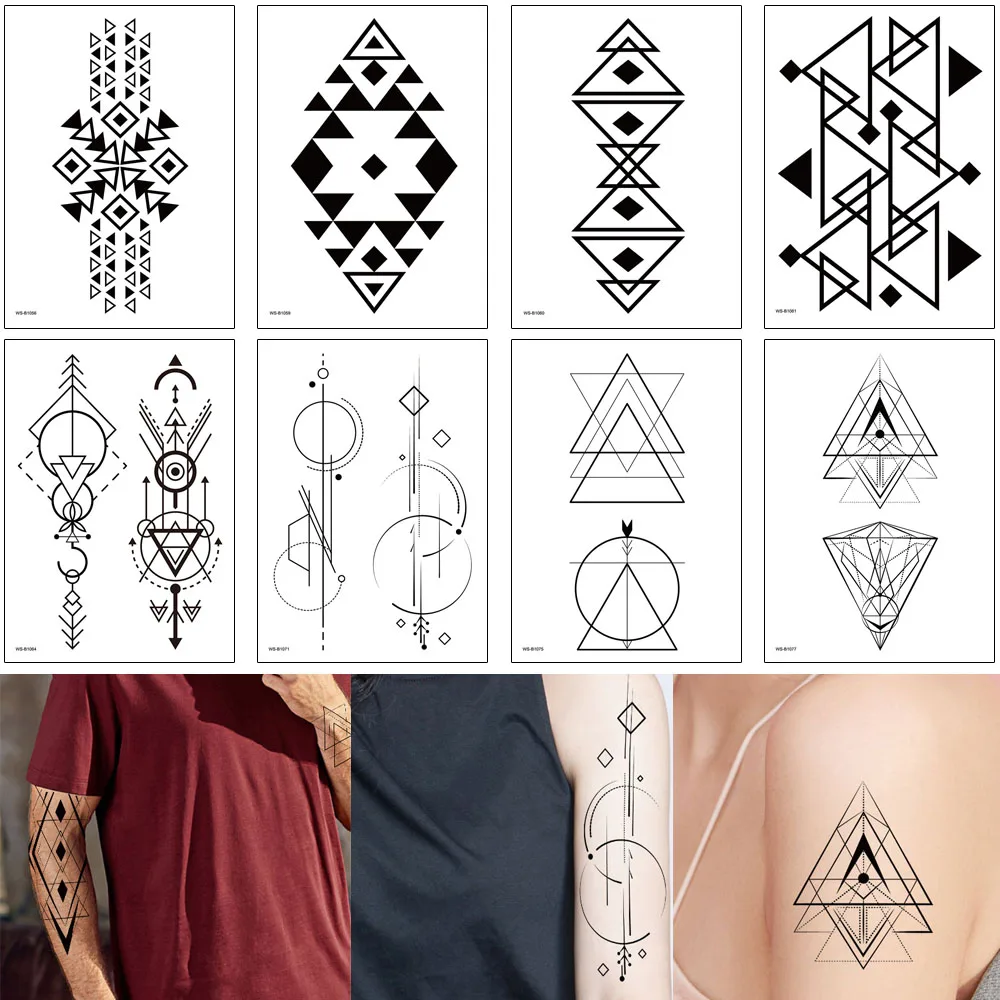 Black Temporary Tattoo Henna Geometry Totem Arrow Triangle Woman Man Jewelry Bracelet Wrist Arm Chest Art Sticker Small | Красота и