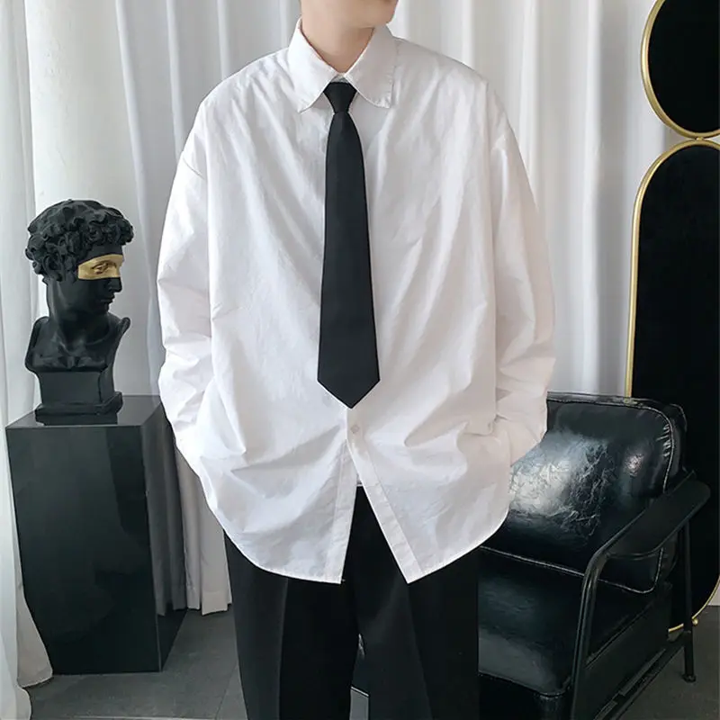 

Spring Autumn Casual Long-sleeved Shirt Men Korean Loose White Shirt Trend Jacket Streetwear Oversized Button Up mens clothing