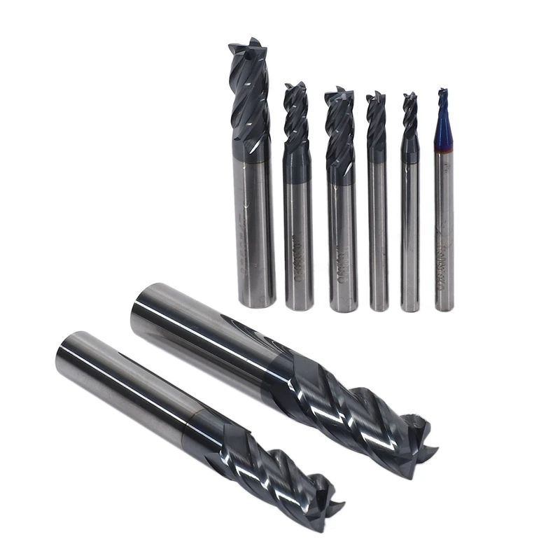 

8Pcs 4-Slot Carbide End Mill Set 2/3/4/5/6/8/10/12mm Diameter & 5Pcs 4 Fultes Milling Cutter Router Bits 4-10mm