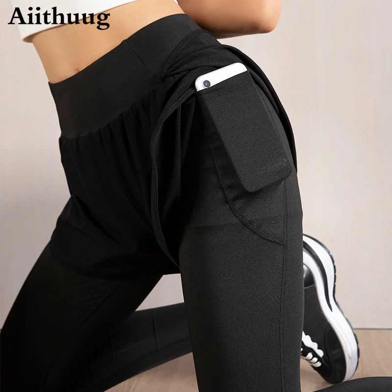 Легкие легкие леггинсы Aiithuug женские спортивные штаны джоггеры 2 в 1 с высокой