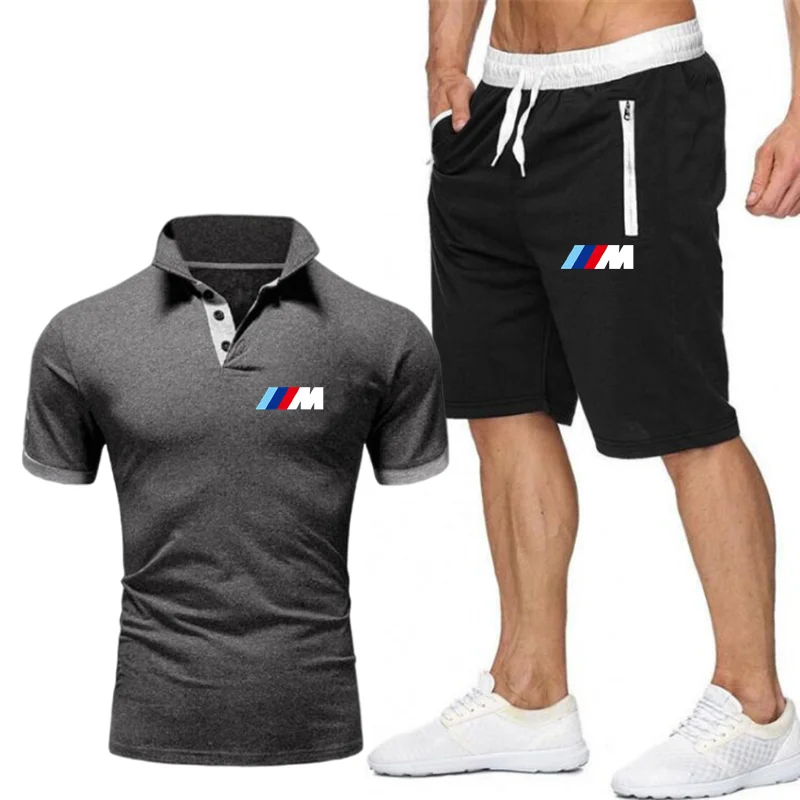 

Tracksuit T Shirts+shorts Suit Men 2 Pieces Sets 2021 Summer Print Sportswears Beach Wear Men's Polo Short Pants Suit men's set