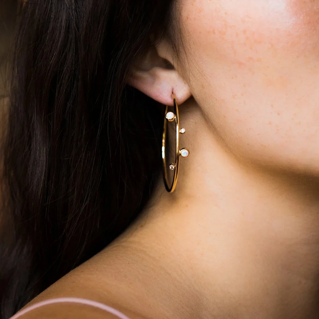 

Trendy Gold Color Hoop Earrings Shiny CZ Imitation of Opal Ear Loop For Women Party Daily Wear Graceful Statement Jewelry B4D498