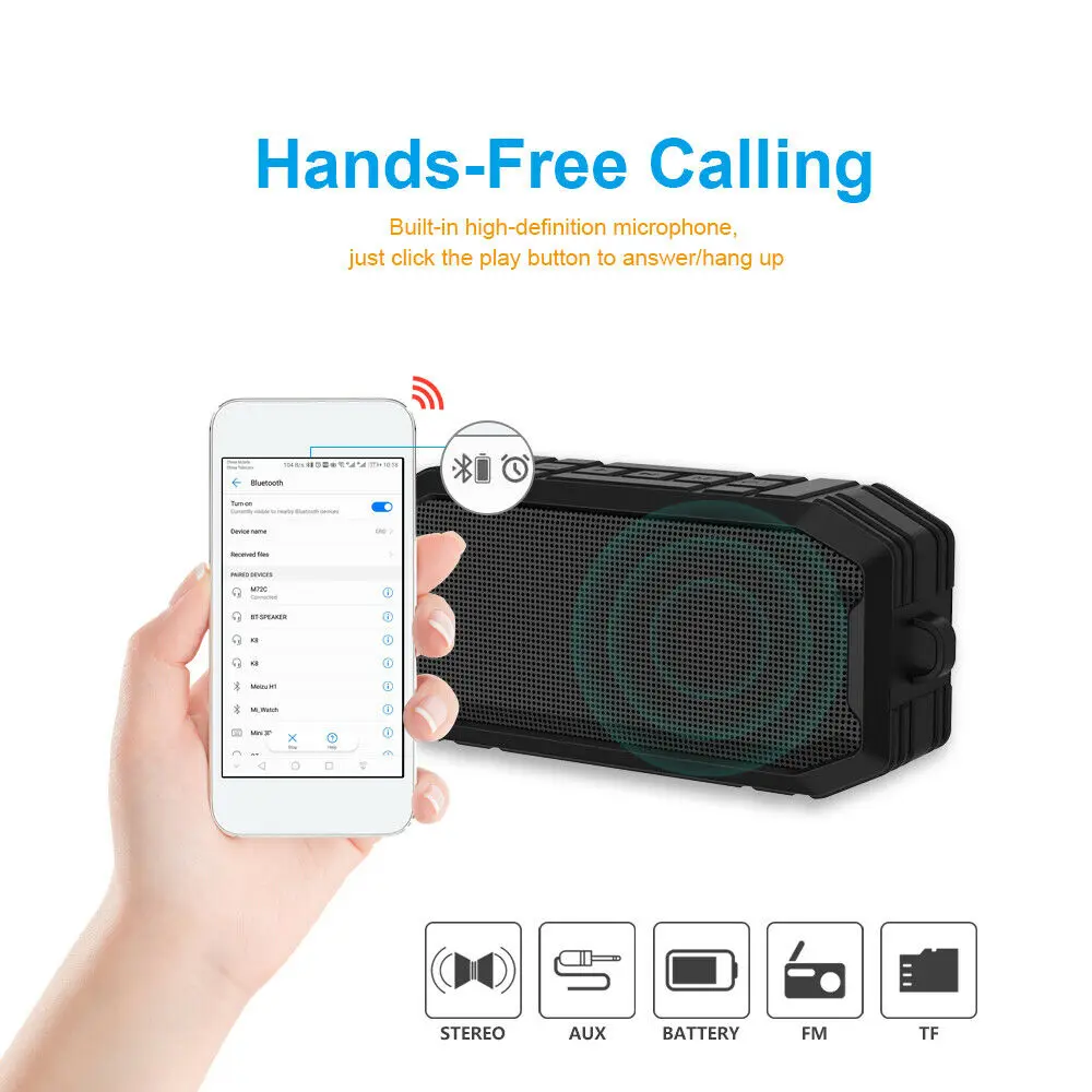 Беспроводной bluetooth динамик сабвуфер стерео водонепроницаемый для улицы USB TF