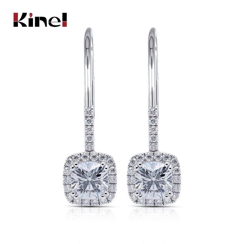 White Kinel, модные, 925 пробы, серебряные, висячие серьги, массивные, вечерние, свадебные, с подушками, CZ Циркон, висячие серьги для женщин, ювелирное изделие - Окраска металла: White