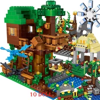 2021 sets compatible my world building blocks village city tree house minecraftinglys waterfall warhorse bricks toy for children