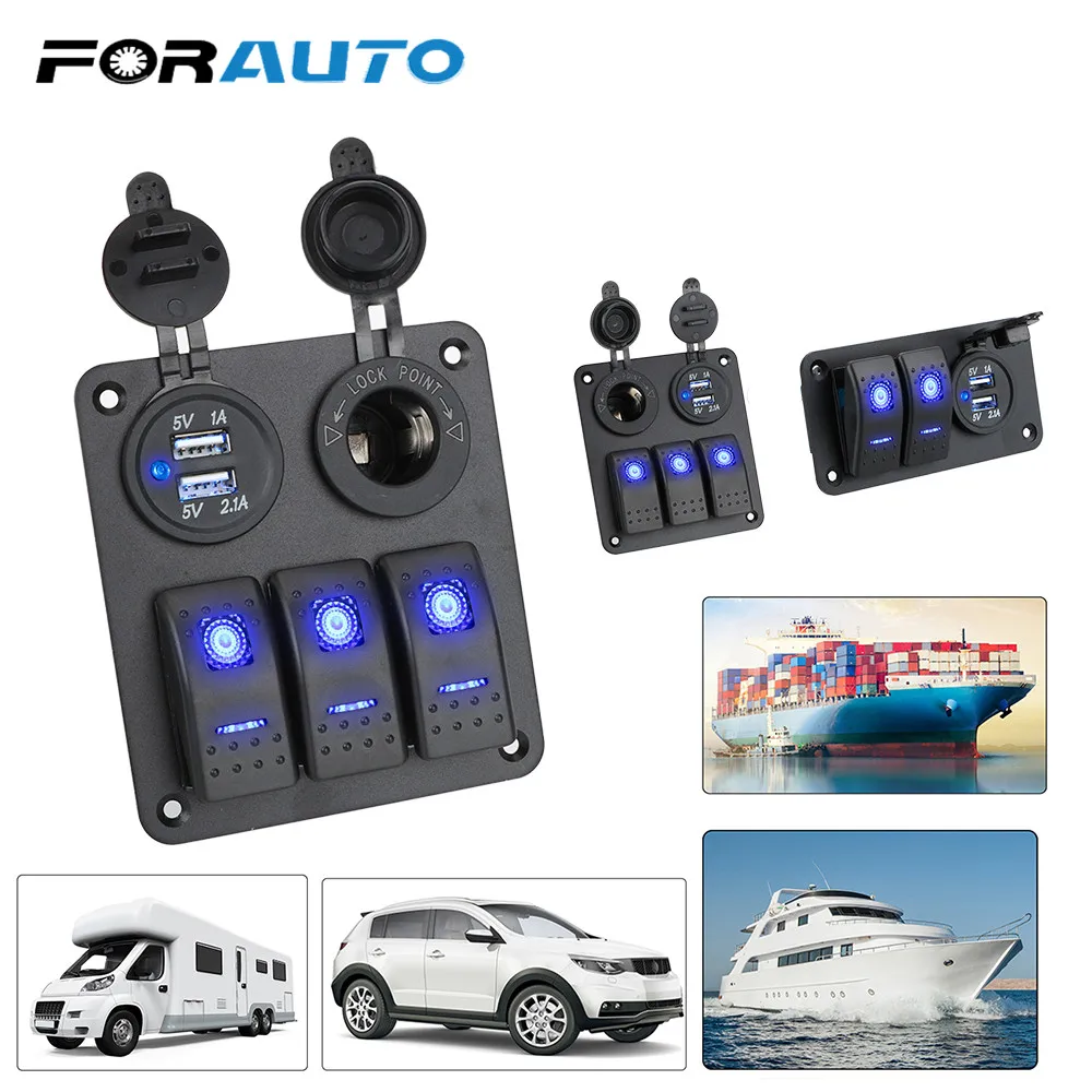 Switch Panel Car Marine Rocker Switch 12~24V circuit Control Waterproof Digital Voltmeter Dual USB Port Outlet Combination