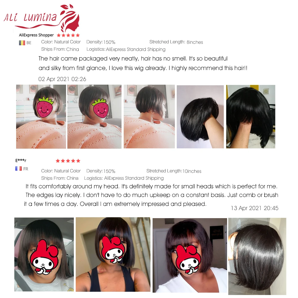 

Straight Wig With Bangs 100% Human Hair wigs 150% Density Remy Peruvian Hair For Black Women Cheap Glueless Full Machine Wigs