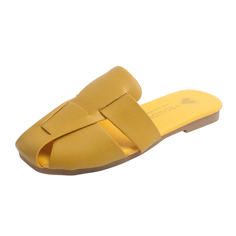 

2021 Summer Leather Slippers Weave Children Inside Shoes Girls Princess Sheos Mules Cover Toe Slides Household Slipper Shoe