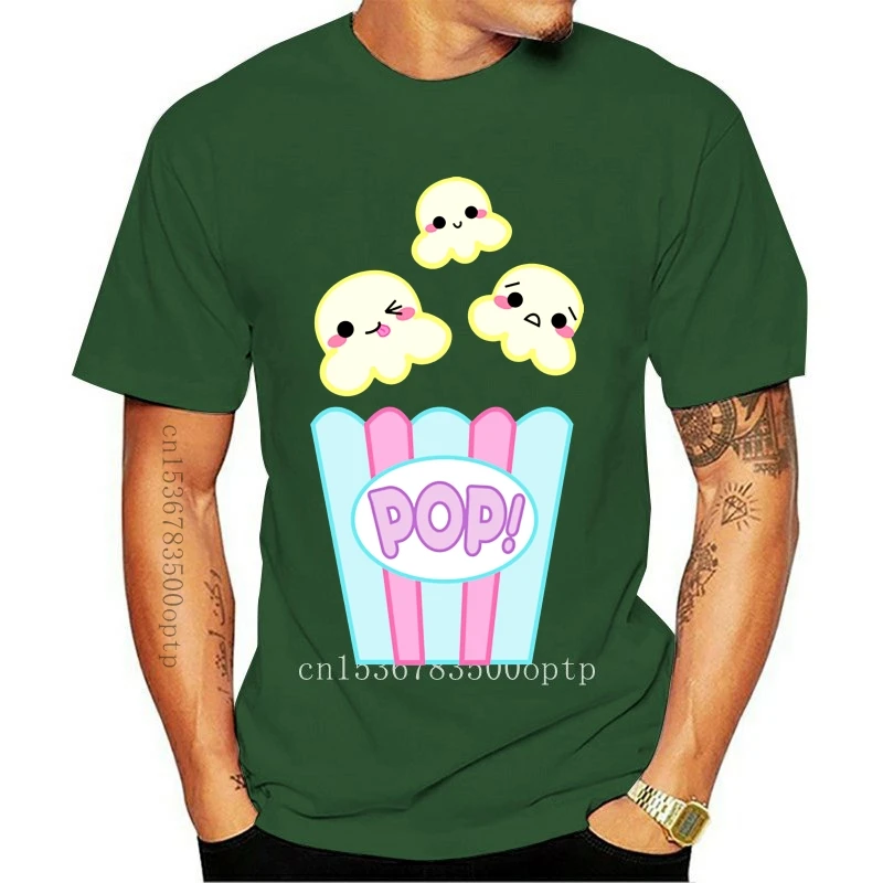 

New Popcorn! Kawaii T Shirt For Men Naughty Cute Sad Summer Clothing Black Tops Movie Foodie Tee Shirts Cartoon Tshirt