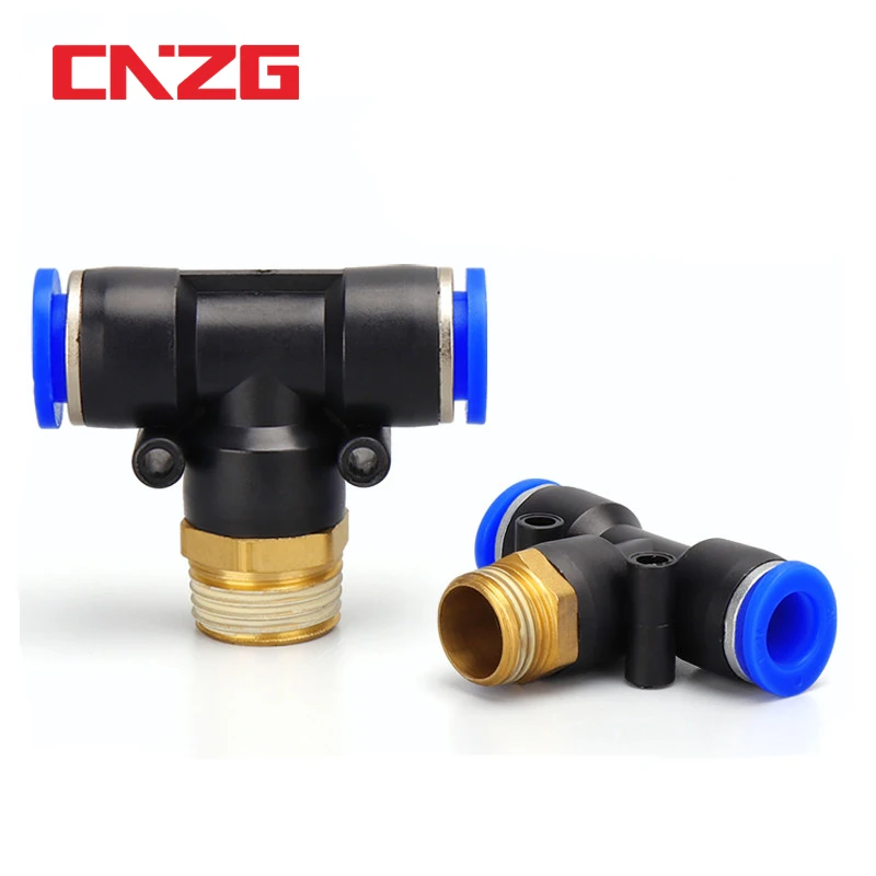 Air Connector Fitting T Shape 6mm 8mm 10mm 12mm 4mm Hose Pipe to 1/8&quot 1/4&quot M5 3/8&quot 1/2&quot BSPT Male Thread Pneumatic Coupler GOLD |