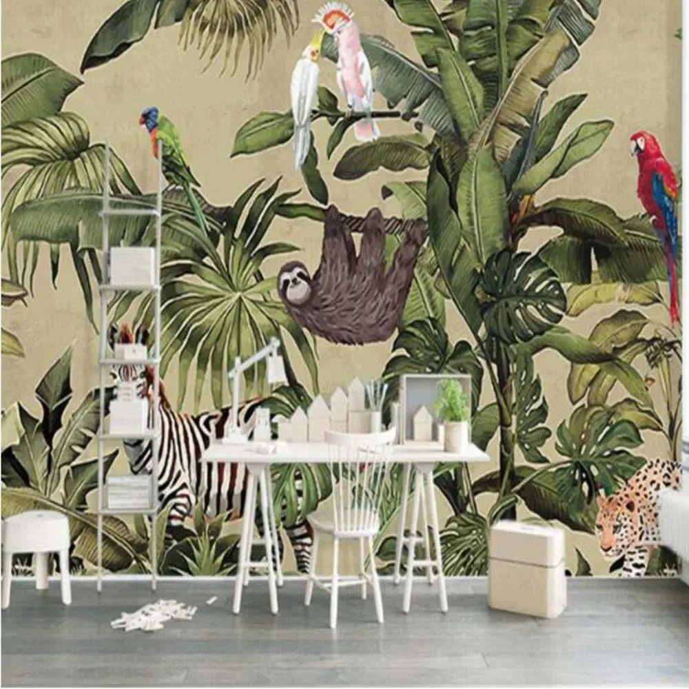 

Фотообои в стиле ретро тропический Тропический Лес Животные Пальмовые Листья для гостиной ТВ Настенные обои Papel De Parede