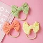 Новинка, шифоновая повязка на голову с бантом, 60 шт.лот, 4 дюйма, милая нейлоновая повязка на голову для девочек, детская повязка на голову с бантом, аксессуары для волос