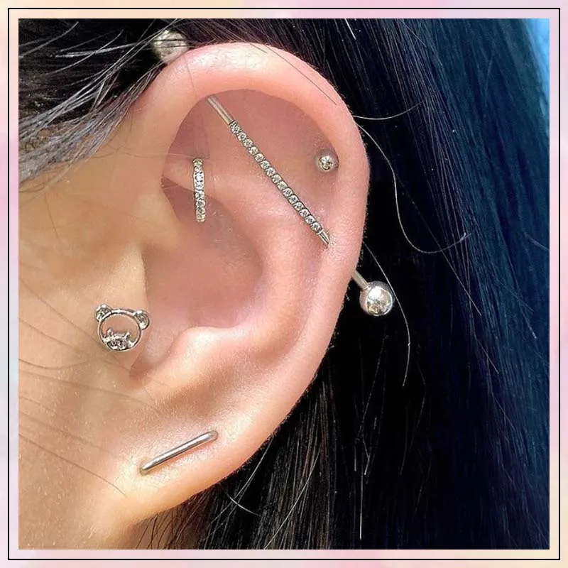1PC Industrial Barbell Ring Surgical Steel Crystal CZ Black Cartlidge Earrings Industrial Piercing 16G 14G bar Helix piercing