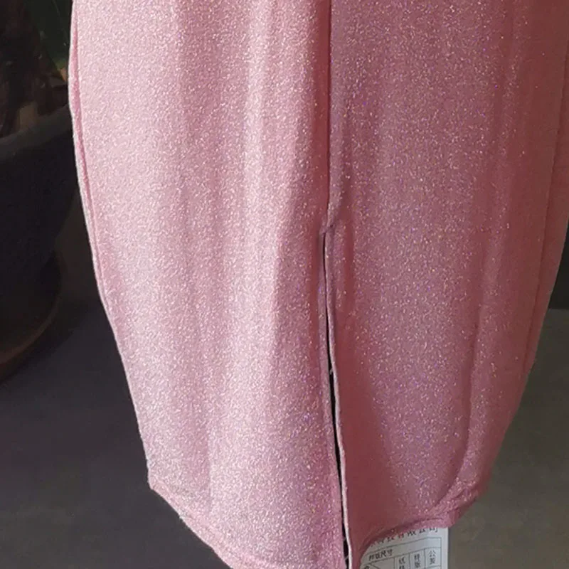 

2021 Summer Sexy Bodycon Party Dress Women Plus Size 3XL One Shoulder Sequins Designer Dinner Club Midi Dresses Eleggant Pink