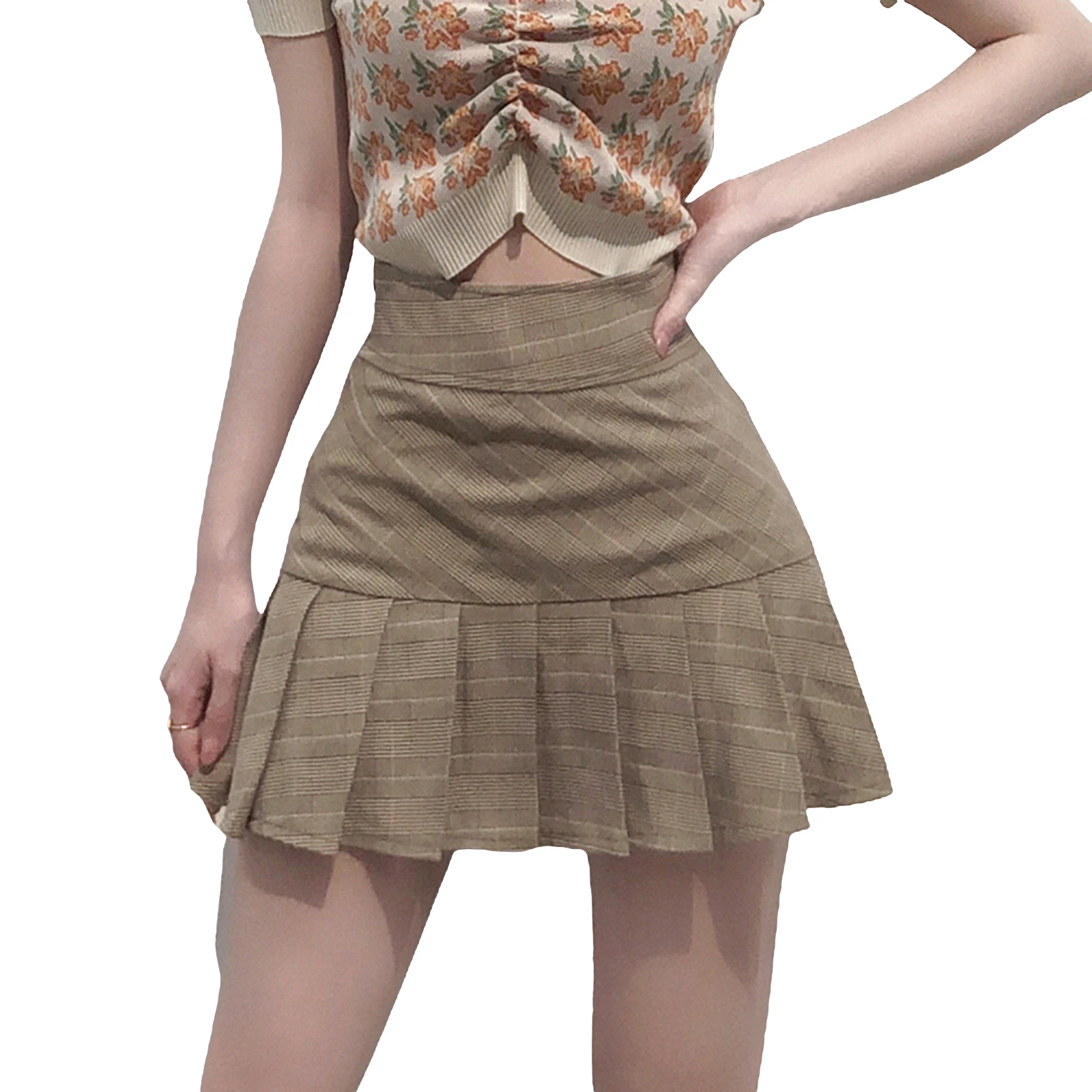 

Women's Mini Pleated Skirt, Elegant High Waist Above Knee Plaid A-Line Short Skirt