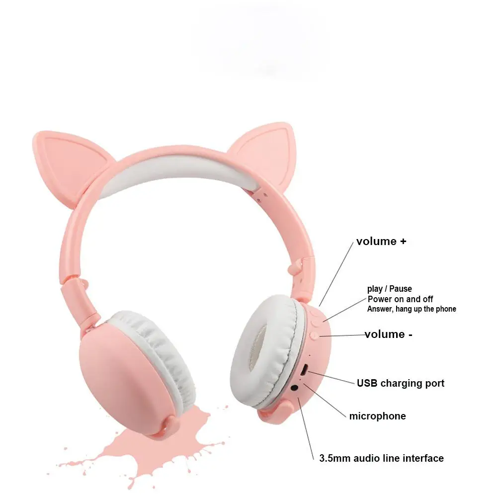 Studyset Bluetooth 5,0 наушники милые кошачьи уши беспроводные складывающиеся наушники Стерео шумоподавление Гарнитура для детей с микрофоном