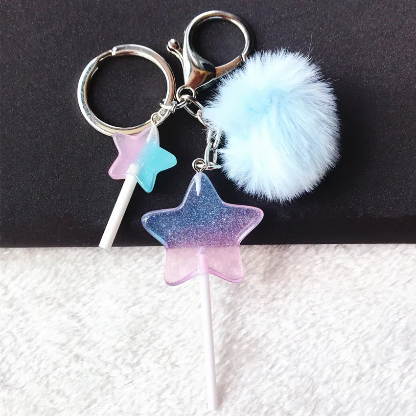 

1PC Women Keychain Fasion Star Lollipop Multicolor Flatback Resin Charms Handbag Keyring