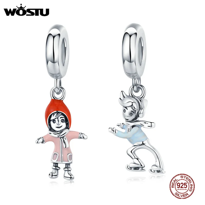 WOSTU, 925 пробы, серебряные, для катания на лыжах, для мальчиков и обнимающих, подвески для девушки, бусины, подходят к оригинальному браслету, подвеска, ювелирные изделия дружбы CQC1352